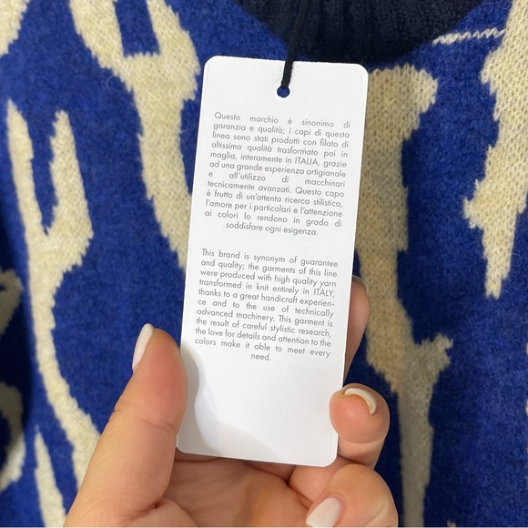 Isabella D Womens Wool Blend Zebra Knit Pullover Sweater Size M / L Blue Beige - Picture 8 of 8